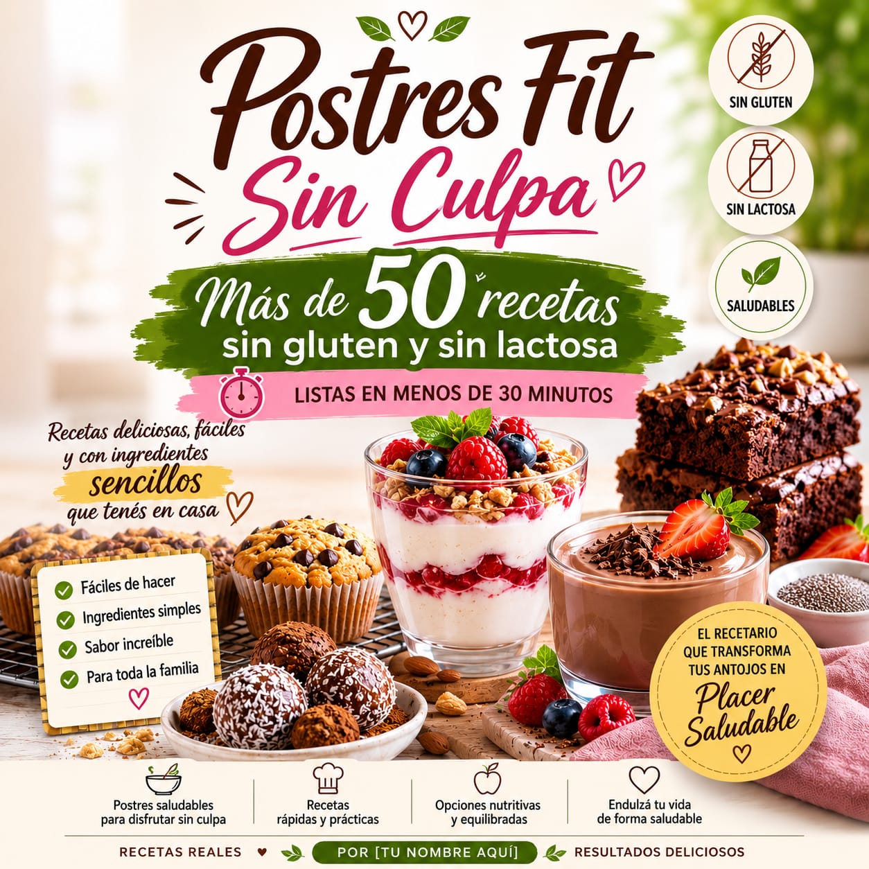Postres Fit sin culpa - Mas de 50 recetas sin Gluten y sin Lactosa